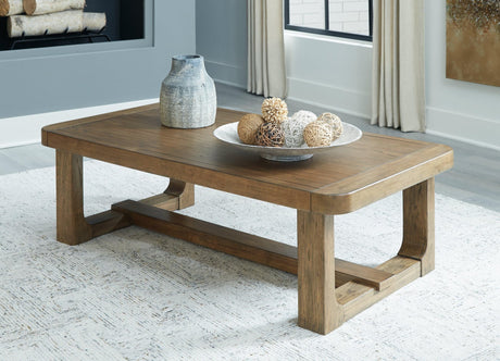 Cabalynn light brown rectangular coffee table front angle