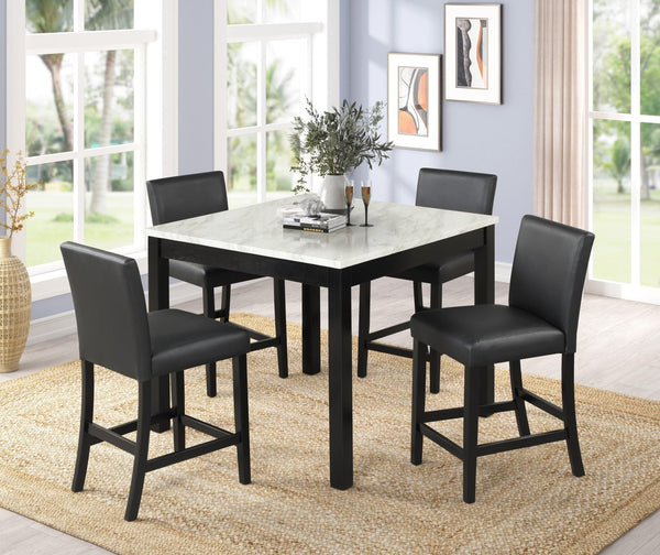 Dior Black Dining Room Set dining table with faux marble top and four black PU chairs main view