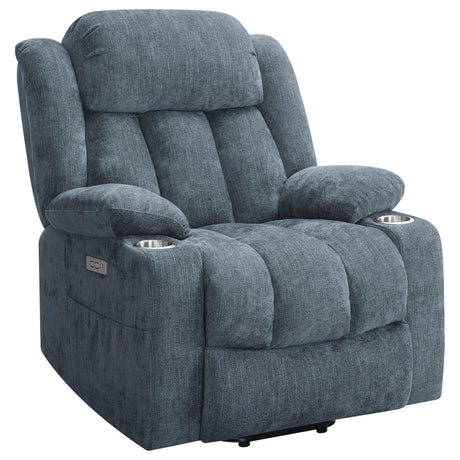 Houston Slate Blue Upholstered Power Lift Recliner front view