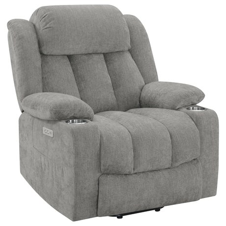 Houston grey upholstered power lift recliner front view