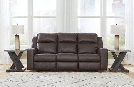Lavenhorne Umber Faux Leather Reclining Sofa front view