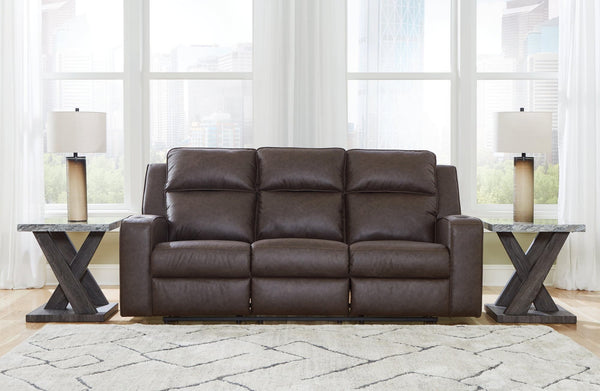 Lavenhorne Umber Faux Leather Reclining Sofa front view