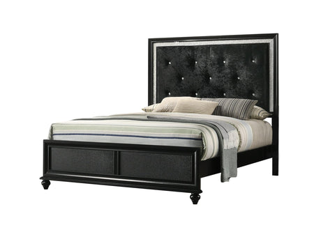 Lila black velvet tufted full upholstered bed angled front view
