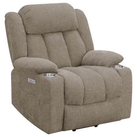 Houston Camel Upholstered Power Lift Recliner Chair front view