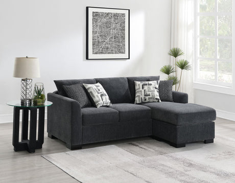 Storey dark grey upholstered sleeper sectional chaise sofa front view
