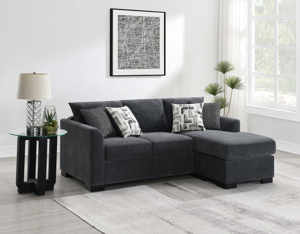 Storey dark grey upholstered sleeper sectional chaise sofa front view