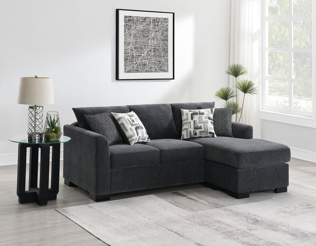 Storey dark grey upholstered sleeper sectional chaise sofa front view