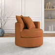 Debbie burnt orange upholstered swivel accent chair front view