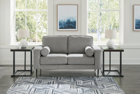 Hazela Charcoal Chenille Loveseat angled view