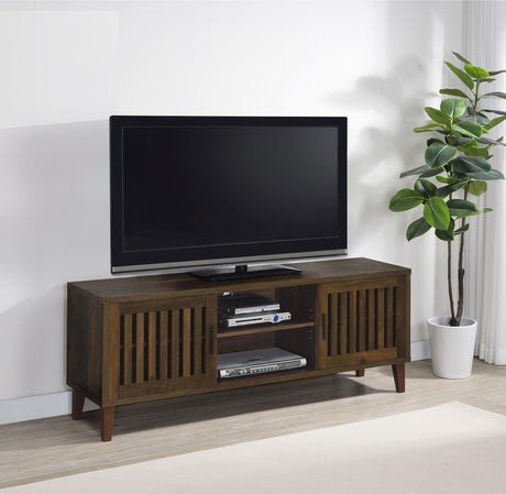 Sedona 2-door 60-inch engineered wood TV stand in dark pine, front view