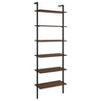 Gors modern wall bookcase in brown and black full front view