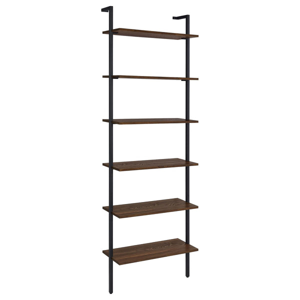 Gors modern wall bookcase in brown and black full front view