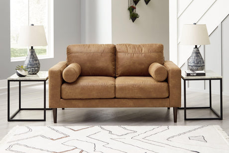 Telora Caramel Microfiber Loveseat front angle view
