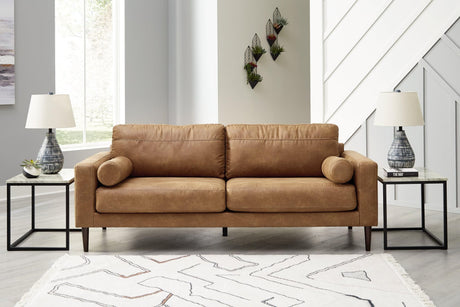 Telora Caramel Microfiber Sofa front main view