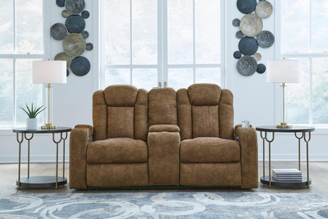 Wolfridge Brindle Faux Leather Power Reclining Loveseat front view