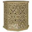 Torres Octagonal Solid Mango Wood Side Table Natural Brown, side angle showing carvings
