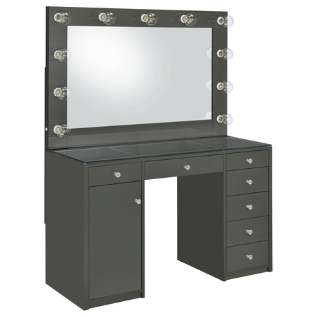 Acena 7-drawer grey high gloss vanity set front view