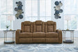 Wolfridge Brindle Faux Leather Power Reclining Sofa front angle