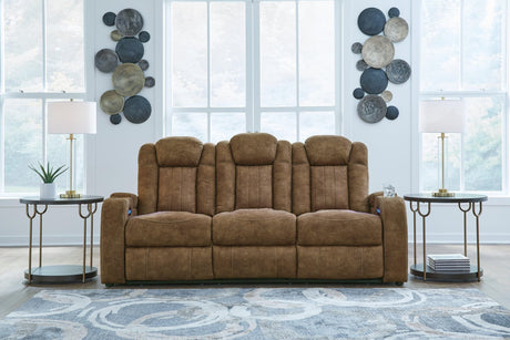Wolfridge Brindle Faux Leather Power Reclining Sofa front angle
