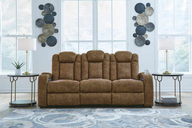 Wolfridge Brindle Faux Leather Power Reclining Sofa front angle