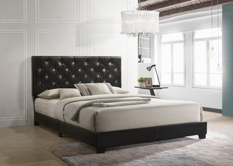 Ridenhour Black Faux Leather Tufted Platform Twin Bed front view