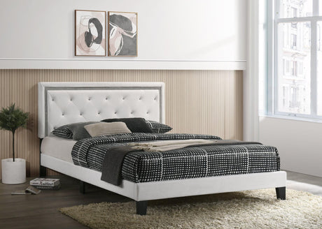Passion White PU Upholstered Tufted Platform Queen Bed frontal view