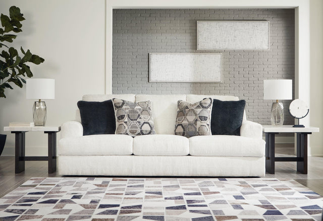 Front view of Karinne Linen Velvet Sofa in velvet upholstery