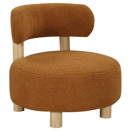 Zonie Orange Boucle Upholstered Barrel Back Accent Chair angled front view