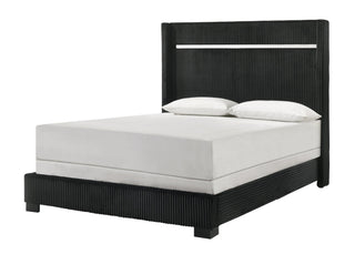 Gennro Black Velvet Upholstered King Panel Bed front angle