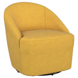 Leon Upholstered Barrel Accent Swivel Chair mustard yellow front view