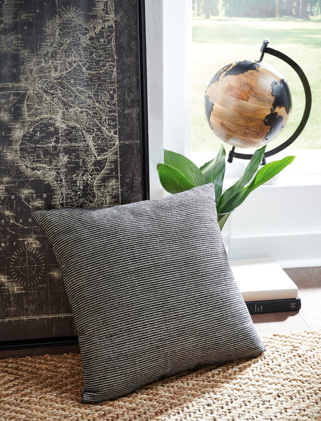 Front view of Edelmont Black and Linen Striped Pillow