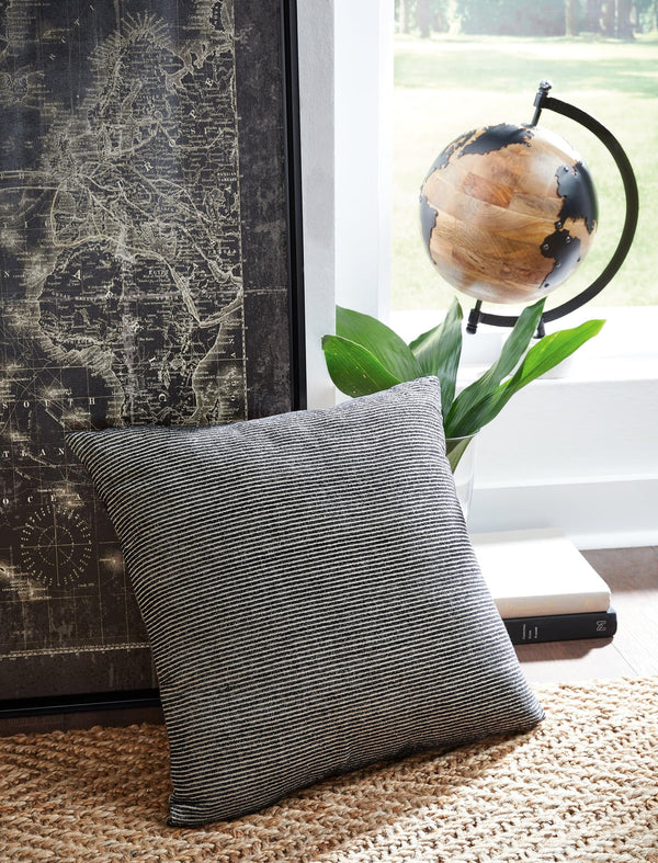 Front view of Edelmont Black and Linen Striped Pillow