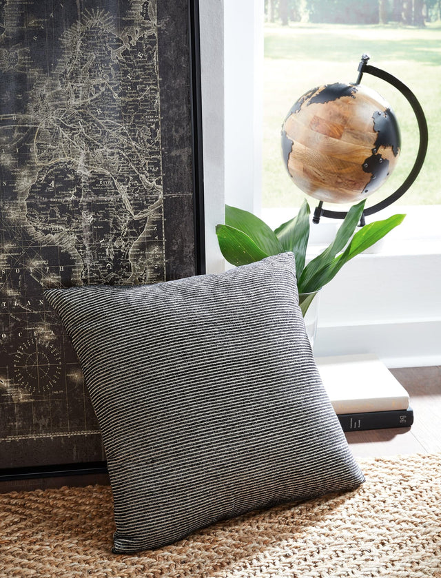 Front view of Edelmont Black and Linen Striped Pillow