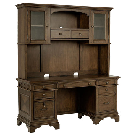 Hartshill Credenza with Hutch in burnished oak front view