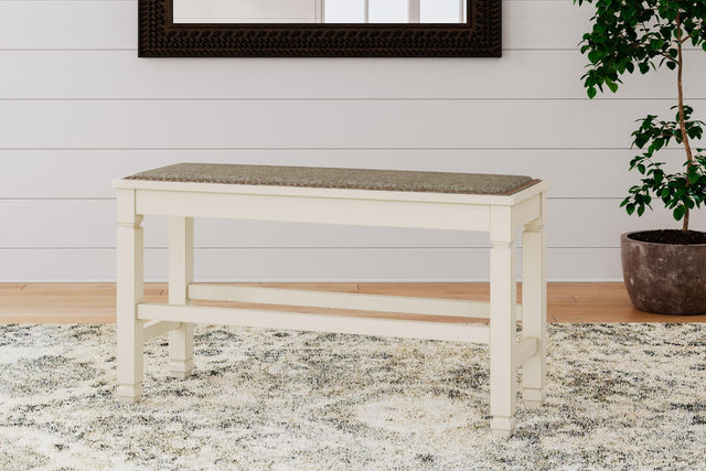 Bolanburg two-tone counter height dining bench angled side view