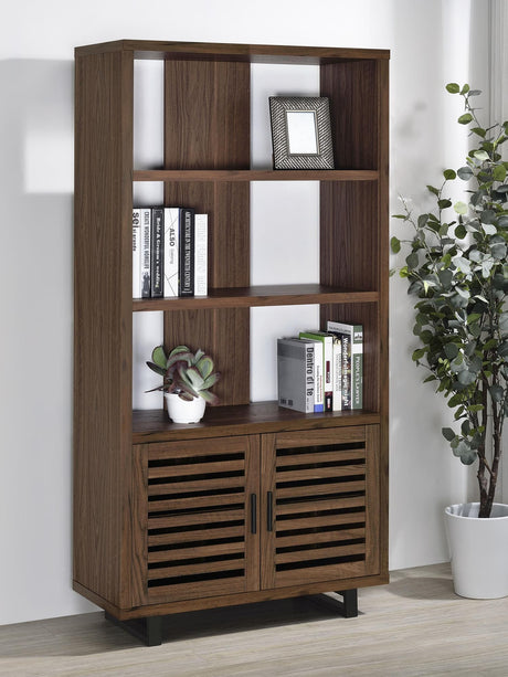 Turamba Brown Walnut Finish Bookcase angled view
