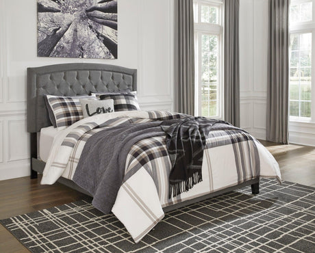 Adelloni Gray Tufted Fabric Upholstered Platform King Bed front view