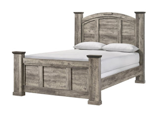 Ella Mae Gray King Poster Panel Bed angled view solid wood and veneers