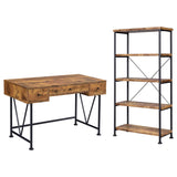 Analiese writing desk with three drawers and black metal frame, front angle