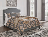 Adelloni gray fabric upholstered platform king bed front view