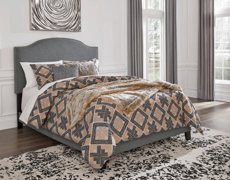 Adelloni gray fabric upholstered platform king bed front view