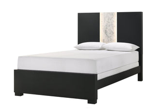 Rangley Black Modern Contemporary Solid Wood Marble LED King Bed front view