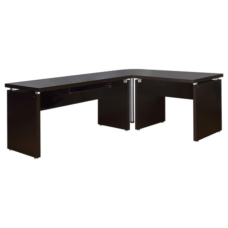 Skylar L-Shape Computer Desk cappuccino finish, front angle view