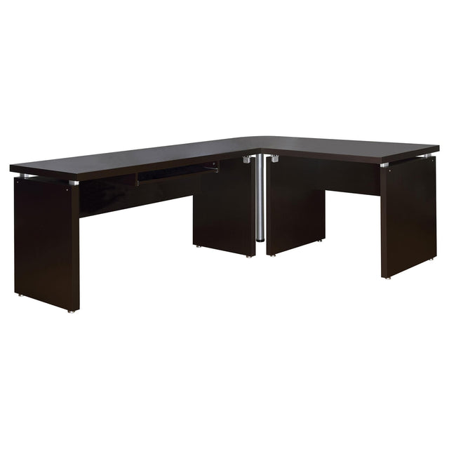 Skylar L-Shape Computer Desk cappuccino finish, front angle view