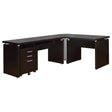 Skylar L-shaped desk and mobile file cabinet set in cappuccino, angled view