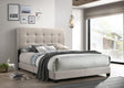 Mollai beige cream linen fabric tufted upholstered full bed angled view