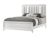 Cressida White Velvet Upholstered King Bed angled view