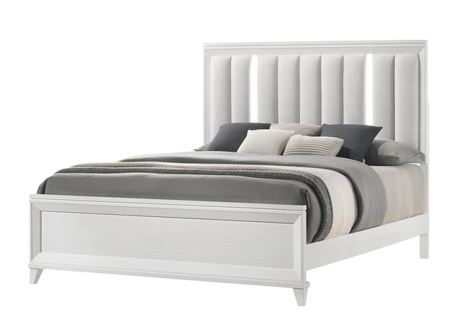 Cressida White Velvet Upholstered King Bed angled view