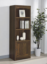 Laughlin 3-shelf media tower in dark pine, front view