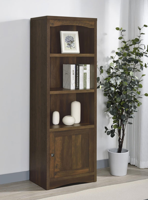 Laughlin 3-shelf media tower in dark pine, front view